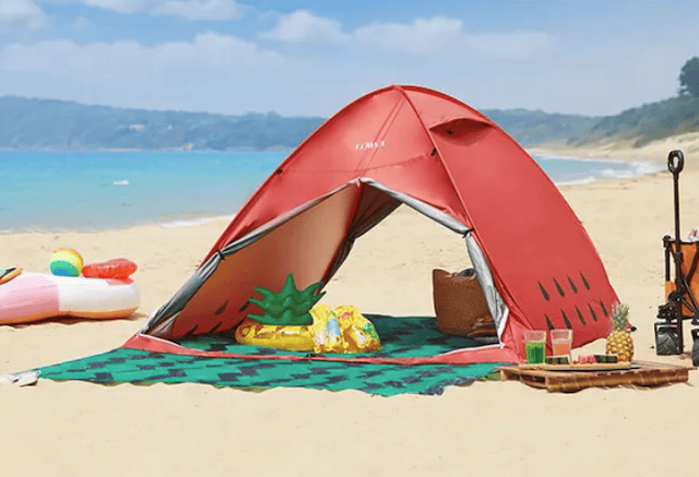 風が流れるポップアップテント 簡単設置 モバイルバッテリー キャンプ BBQ 海
